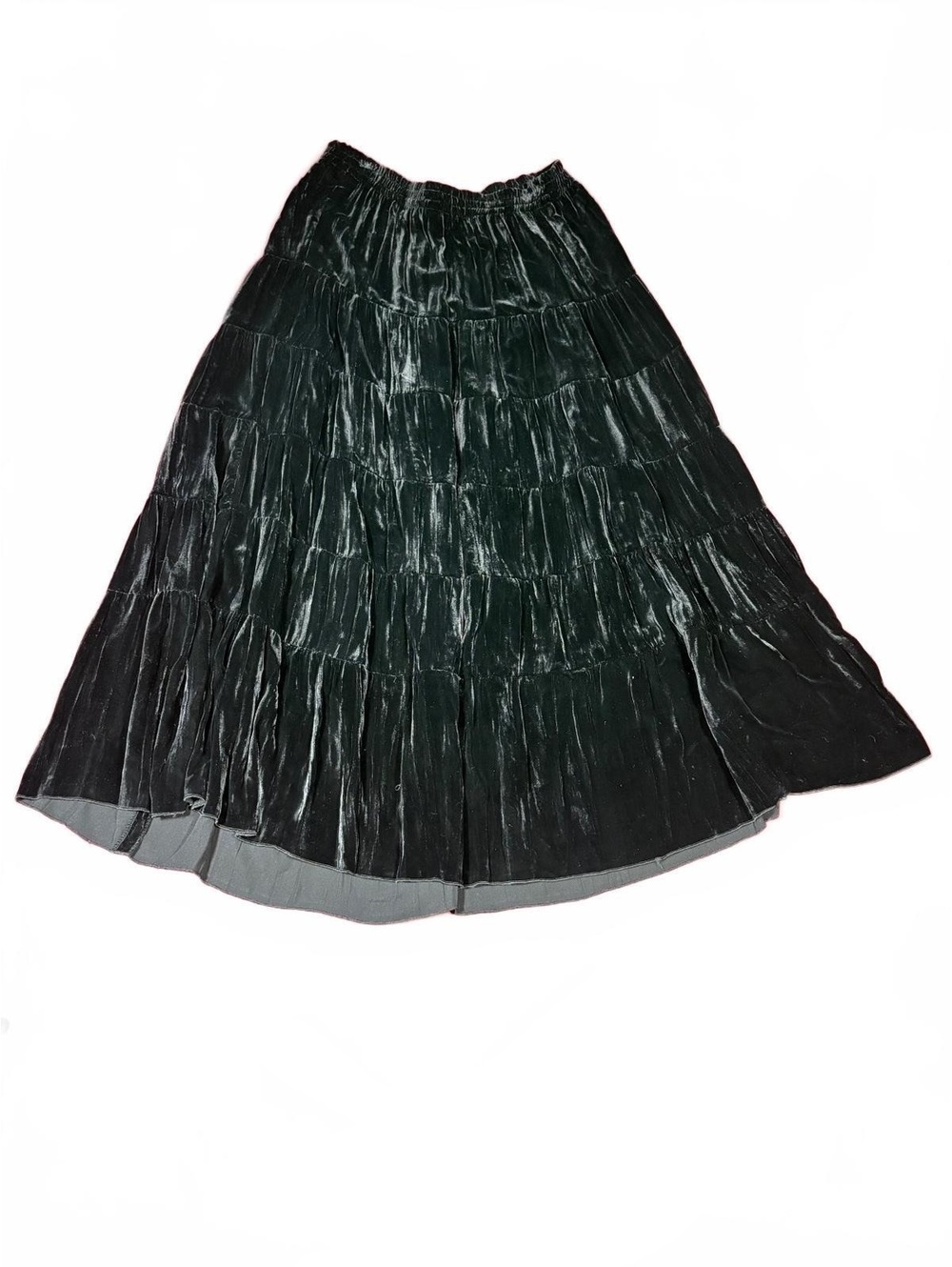 Vintage 90s Eddie Bauer Silk Blend Velvet Tiered Maxi Skirt Black Women's Large